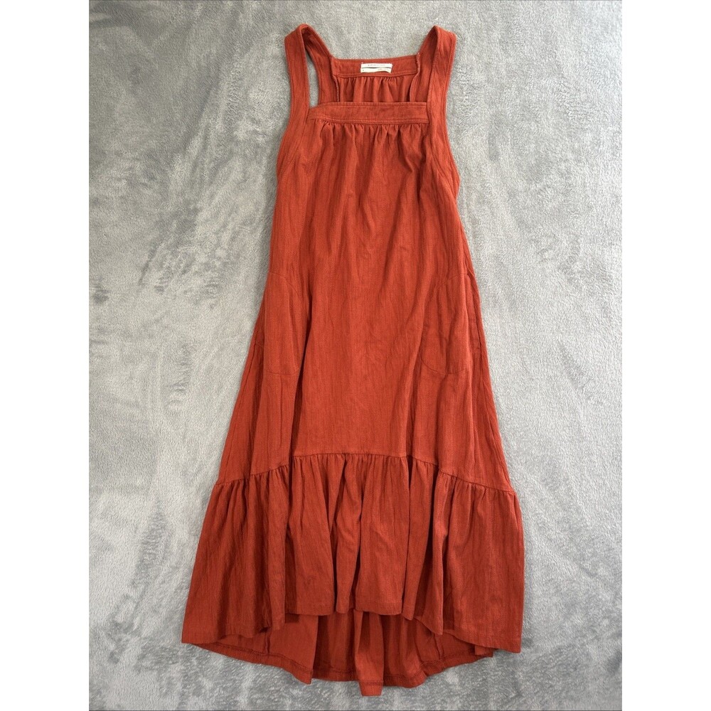 Anthropologie Carole Flounced Midi Dress Womens Small Orange Rust Square Neck